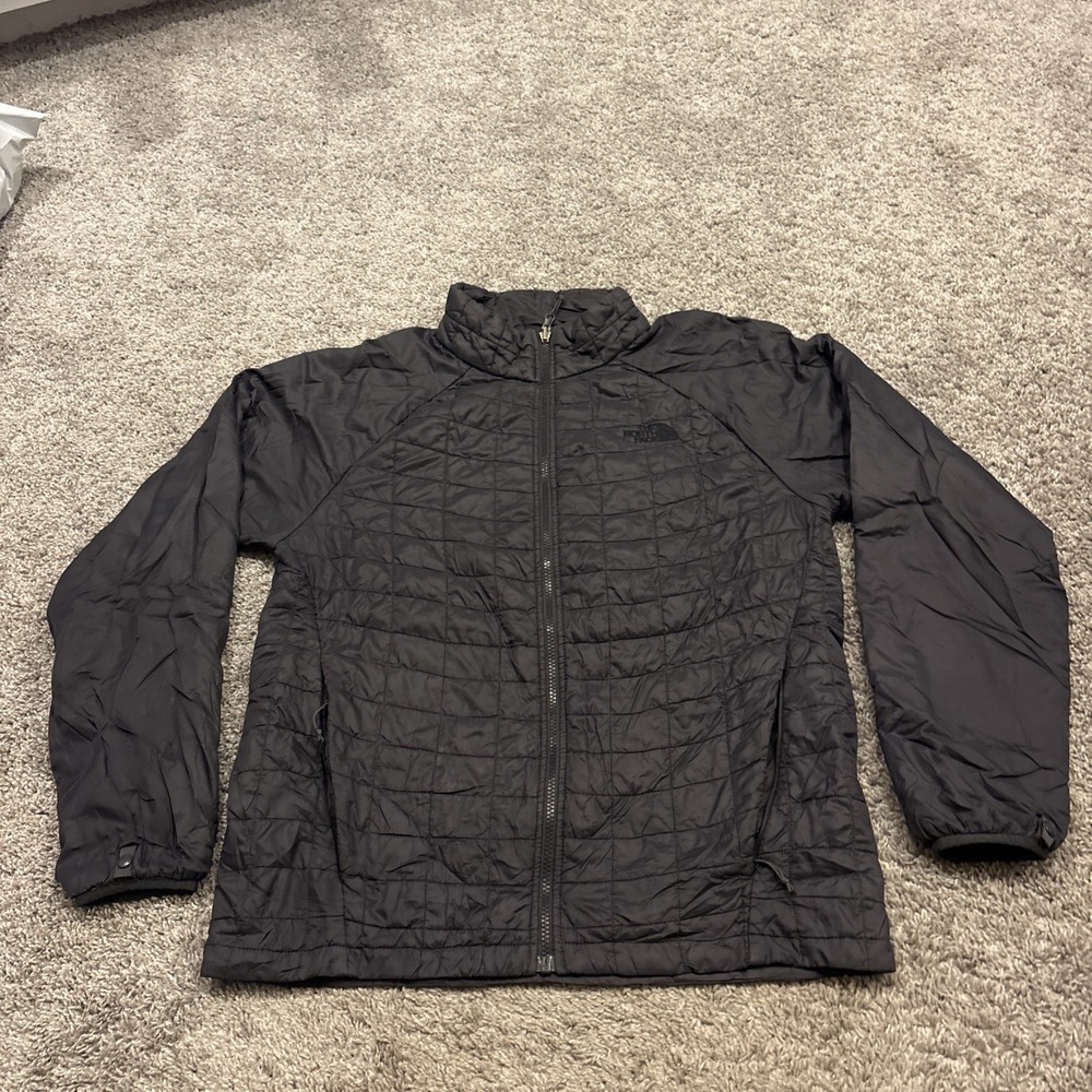 The North Face Jacket Mens Medium Gray Thermoball Eco Hoodie Black Logo Full Zip